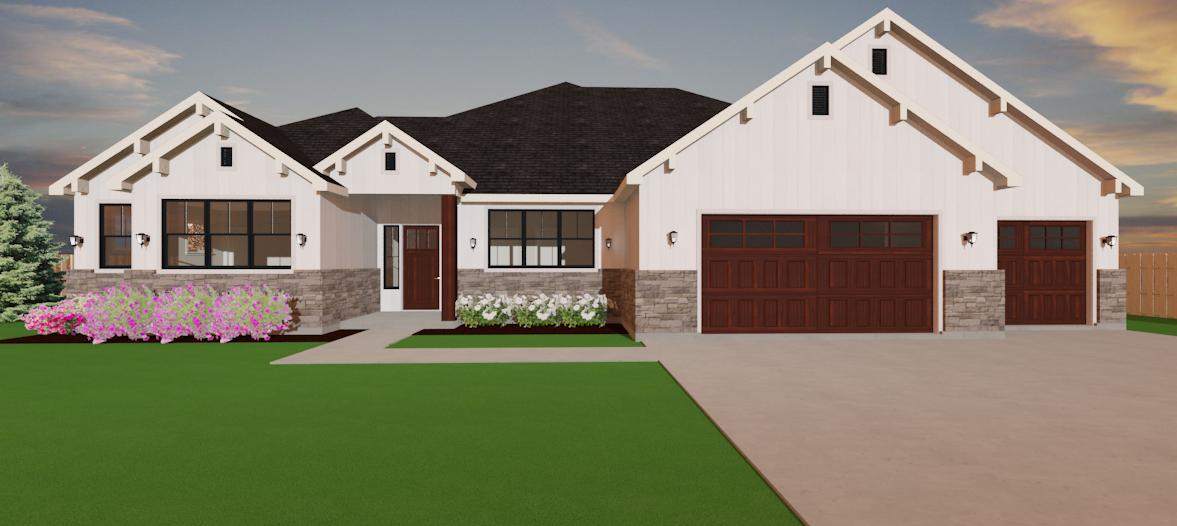 Spacious Single Story Ranch Home Plan with Open Concept Living and 3-Car Garage