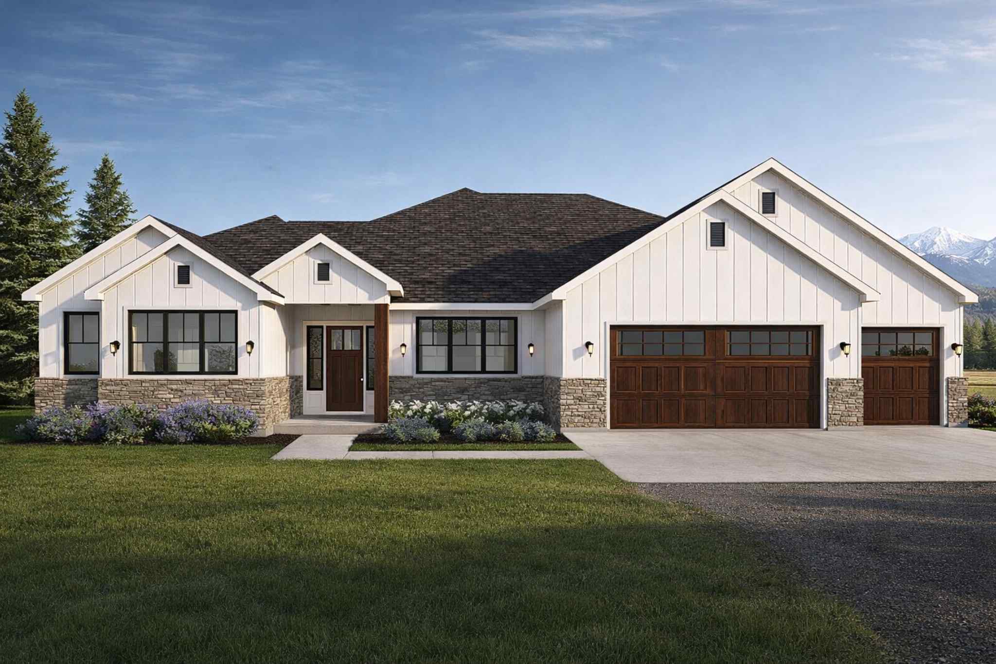 Spacious Single Story Ranch Home Plan with Open Concept Living and 3-Car Garage